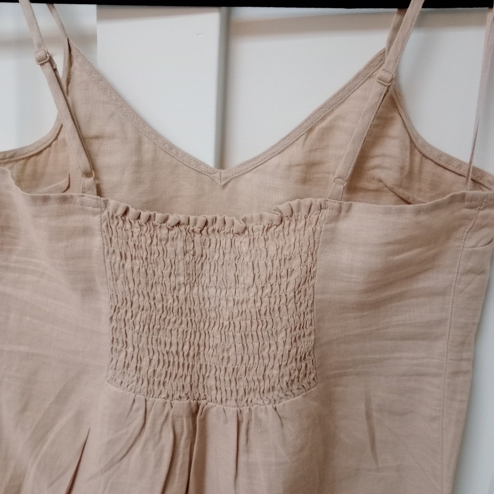 RACHEL ZOE Oxford Tan Linen Strappy Side Slit Midi Dress - Picture 5 of 12